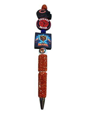 Chicago Bears Glitter Pen With Team Logos Helmet & Beads Official NFL Fan Mercha